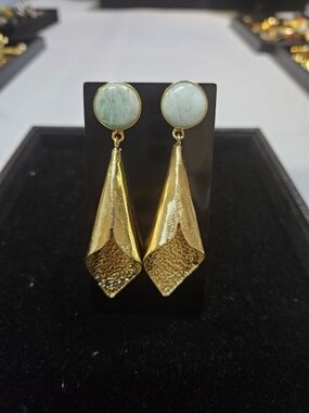 New-Gold Drop Earrings with Amazonite Gemstone Accent